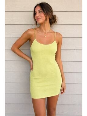 HYFVE Lime Green Textured Bodycon Mini Dress Size Medium